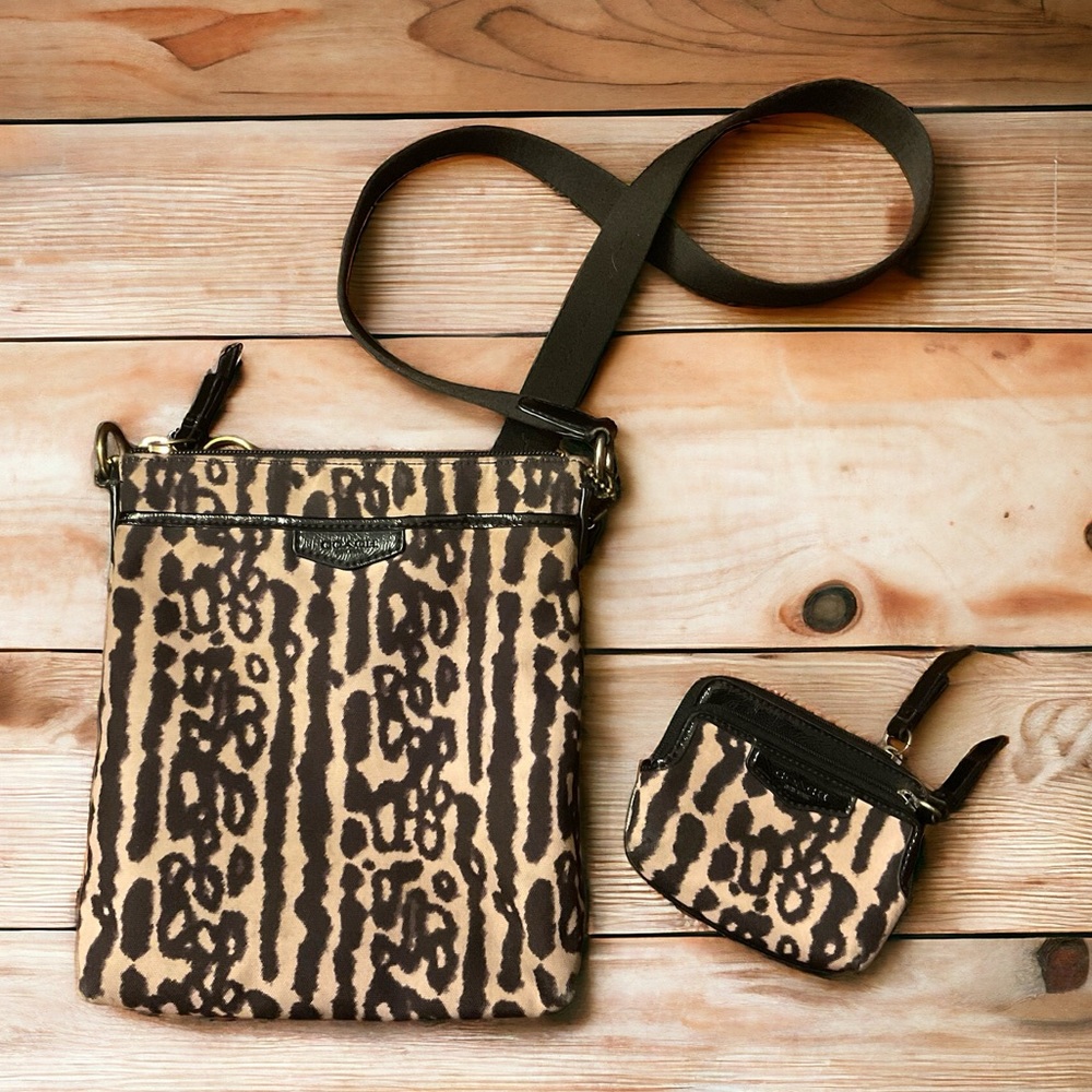 Leopard Print Crossbody Bag with Coin Pouch - Brown/Black